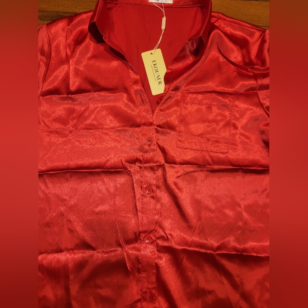 Ekouaer Red Satin Pj Set - Picture 4 of 8